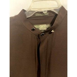 Brian Brothers Collection Mens Shirt L 16- 16.5 Brown Long Sleeves Banded VTG